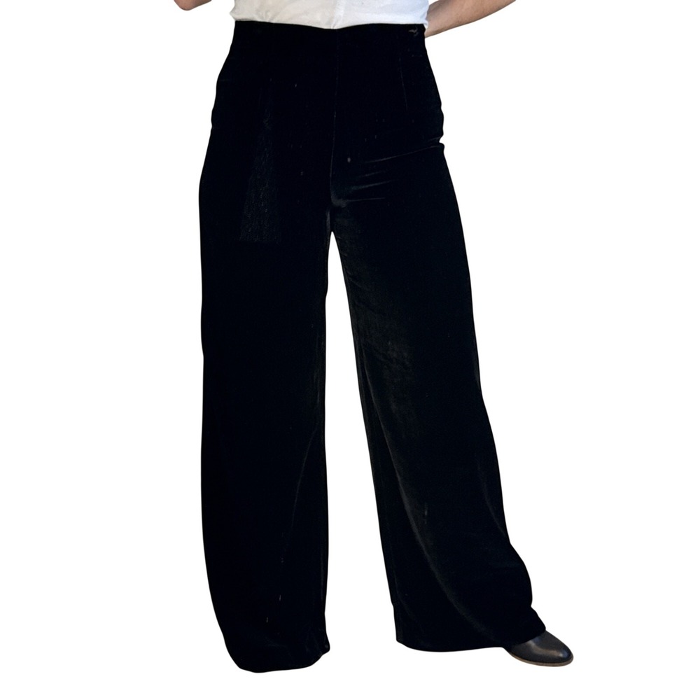 Heidi Weisel Womens Wide Leg‎ Black Silk Velvet Pants Size 8 Fully Lined Holiday